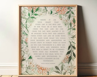 Schrijf het op je hart, Ralph Waldo Emerson | Minimalistische muurkunst bloemen voor poëzieliefhebber | Gedichtprint, subtiel decor | Digitale download