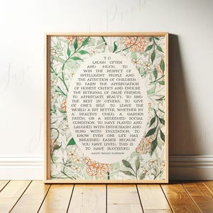 Success Quote, Ralph Waldo Emerson | Poetry Wall Art | Poem Print, Neutral Floral Decor for Library or Classroom | Framed Print or Canvas