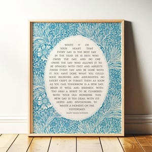 Ralph Waldo Emerson Poem Print | Boho Kitchen Wall Art for Poetry Lover | Write it On Your Heart | Blue Bathroom Decor | Print or Canvas