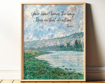 Rumi Quote | Heart Knows the Way, Mental Health Wall Art Poster | Healing Journey, Self Care Office Decor with Vintage Art Print OR Canvas
