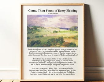 Come Thou Fount Hymn Wall Art | Reformed Christian Hymn Print, Religious Song, Church Office Decor | Framed Print or Canvas