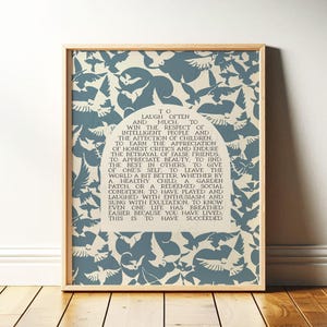 Success Quote, Ralph Waldo Emerson | Poetry Wall Art | Poem Print, Abstract Bird Midcentury Decor for Library or Classroom | Print or Canvas