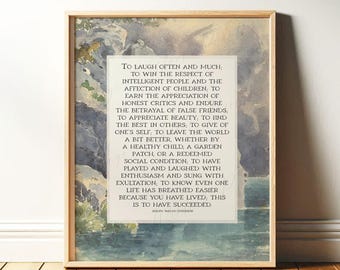Ralph Waldo Emerson Poem: "Success" | Subtle Watercolor Vintage Poetry Wall Art | Digital Download