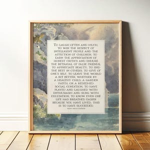 Ralph Waldo Emerson Poem: "Success" | Subtle Watercolor Vintage Poetry Wall Art | Framed Print or Canvas