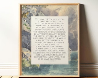 Ralph Waldo Emerson Poem: "Success" | Subtle Watercolor Vintage Poetry Wall Art | Framed Print or Canvas