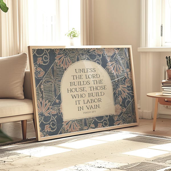 Salmo 127:1 «Si el Señor no edifica la casa» / Arte mural cristiano horizontal para el hogar cristiano / Impresión o lienzo enmarcado