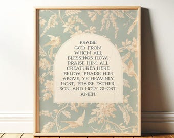 Doxology Print | Christian Wall Art: Vintage Toile Bird & Floral Art | Framed Print or Canvas
