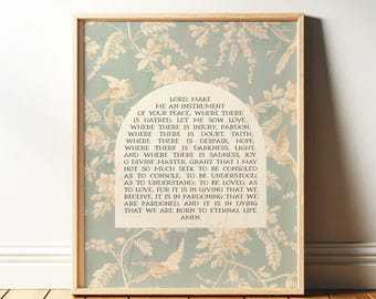 The Prayer of St Francis Print | Christian Wall Art, Catholic Decor | Vintage Blue Green Bird Art, Religious Gift | Framed Print or Canvas