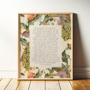 Per quello che vale, citazione di F. Scott Fitzgerald / Arte murale di metà secolo con pavoni, stampa MCM di arte letteraria, colori della terra / download digitale