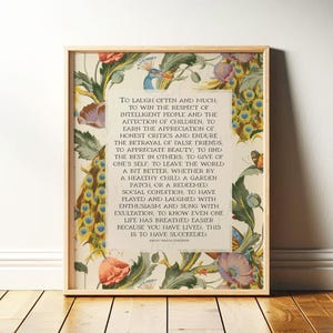 Success Quote, Ralph Waldo Emerson | Poetry Wall Art | Inspirational Poem Print, Mid Century Style Decor for Office | Framed Print or Canvas