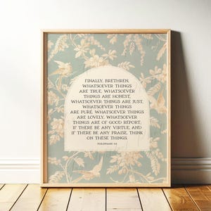 Philippians 4:8 Print, KJV | Christian Wall Art, Bible Verse Wall Hanging, Whatever is Pure | Vintage Subtle Scripture Art | Print or Canvas