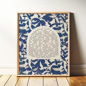 Success Quote, Ralph Waldo Emerson | Poetry Wall Art | Poem Print, Abstract Bird Midcentury Decor for Library or Classroom | Print or Canvas