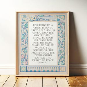 For Unto Us a Child is Born | Isaiah 9:6, Christian Christmas Wall Art | Subtle Religious Art, Vintage Holiday Decor, Framed Print or Canvas