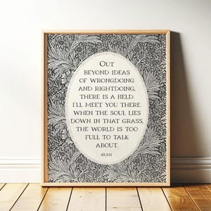 Rumi Quote | There is a Field, Mental Health Wall Art Poster | Healing Journey, Self Care Office Decor with Vintage Art, Digital Download