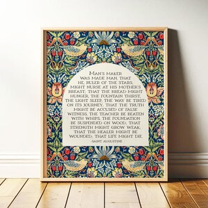St Augustine Quote: "Man's Maker was Made Man" | Vintage Christian Print, Catholic Decor | William Morris Print or Canvas