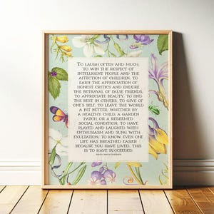 Ralph Waldo Emerson "Success" Poem Print: Vintage Floral Art | Framed Print or Canvas