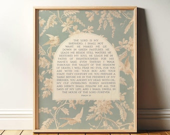 Psalm 23 Art | Christian Wall Art, Nursery Bible Verse, Vintage Subtle Scripture Art, Baptism Gift, Baby Dedication | Framed Print or Canvas