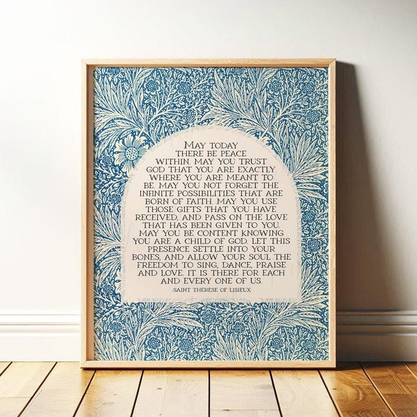 St Therese of Lisieux: "May Today There Be Peace Within" | William Morris Art, Catholic Christian Decor | Framed Print or Canvas