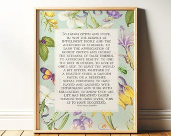 Ralph Waldo Emerson "Success" Poem Print: Vintage Floral Art Printable | Digital Download