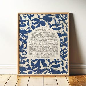 成功の名言、ラルフ・ワルド・エマーソン | 詩のウォールアート | 詩のプリント、図書館や教室に最適な抽象的な鳥のミッドセンチュリー装飾、デジタルダウンロード