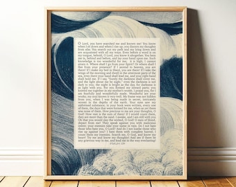 Psalm 139 | Knit Me Together | Christian Wall Art with Vintage Wave | Bible Verse Decor, Framed Print or Canvas