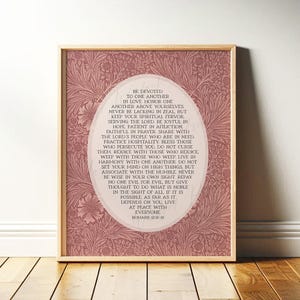 Romans 12 Print | Christian Wall Art, Rose Pink Floral, Oval Vintage Bible Verse, Scripture | Boho Biblical Decor | Framed Print or Canvas