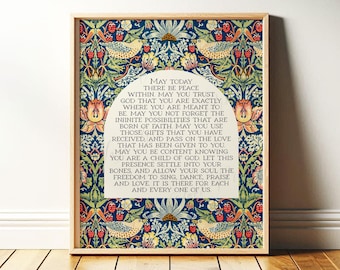 May Today There Be Peace Within Prayer Attributed: St Therese Lisieux, William Morris Art, Catholic Christian Decor | Framed Print or Canvas