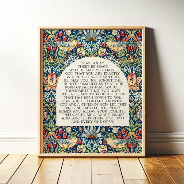 May Today There Be Peace Within Prayer Attributed: St Therese Lisieux, William Morris Art, Catholic Christian Decor | Framed Print or Canvas