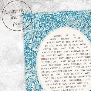 Ralph Waldo Emerson Poem Print | Boho Kitchen Wall Art for Poetry Lover | Write it On Your Heart | Blue Bathroom Decor | Print or Canvas