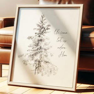 Vintage Christmas Tree Wall Art | Oh Come Let Us Adore Him | All Ye Faithful Christian Holiday Hymn | Religious Christmas Print or Canvas