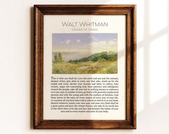 Lámina con el poema "Hojas de hierba" de Walt Whitman: Arte mural literario (Descarga digital)