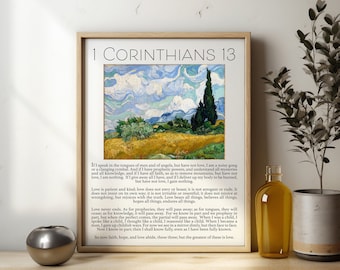 1 Corinthians 13 Bible Verse Wall Art | Van Gogh | Corinthians Print, Greatest of These is Love, Love is Patient, Love is Kind | Faith, Hope