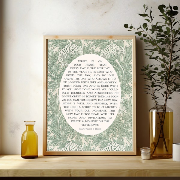 Ralph Waldo Emerson Write it on Your Heart | New Day | Emerson Poetry Gift for Poetry Lover | Emerson Quote | Emerson Poem Print or Canvas