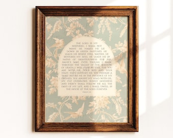 Print van Psalm 23 | Christelijke muurdecoratie, Bijbelvers voor de kinderkamer, subtiele vintage Bijbeltekstkunst voor een godvruchtig huis of kerk, digitale download