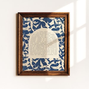 The Prayer of St Francis Print | Christian Wall Art, Catholic Decor | Mid Century Blue Bird Art, Religious Printable, Digital Download