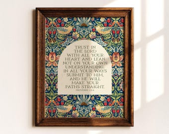 Proverbs 3:5-6 | Trust in the Lord | Christian Wall Art | Vintage William Morris Art Decor | Printable, Digital Download