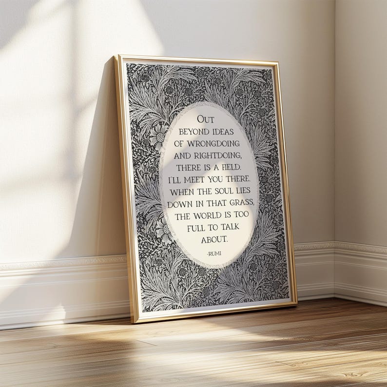 Rumi Quote | There is a Field, Mental Health Wall Art Poster | Healing Journey, Self Care Office Decor with Vintage Art, Digital Download