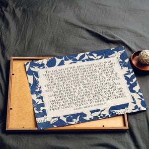 Ralph Waldo Emerson Success Poem | Poetry Wall Art | Horizontal Midcentury Style Literary Decor with Abstract Blue Birds | Digital Download