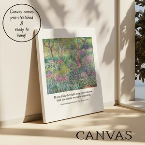 Quote from The Secret Garden on canvas in boho interior, with pastel vintage art from Monet