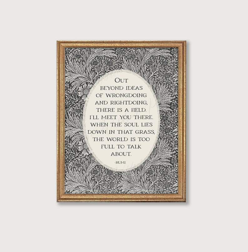Rumi Quote | There is a Field, Mental Health Wall Art Poster | Healing Journey, Self Care Office Decor with Vintage Art, Digital Download