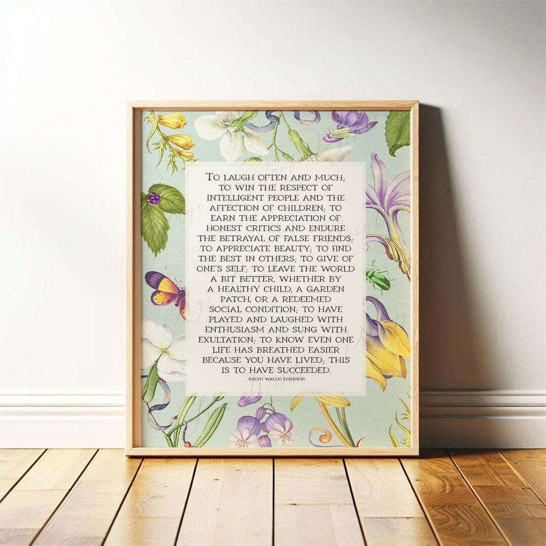 Ralph Waldo Emerson "success" Poem Print: Vintage Floral Art Printable ...