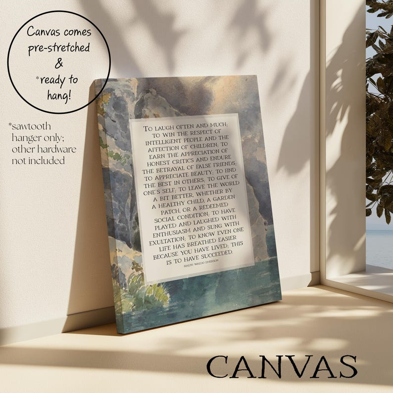 Ralph Waldo Emerson Poem: "Success" | Subtle Watercolor Vintage Poetry Wall Art | Framed Print or Canvas
