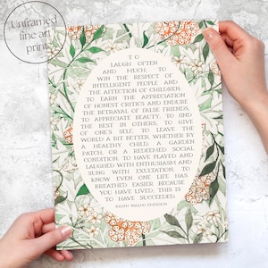 Success Quote, Ralph Waldo Emerson | Poetry Wall Art | Poem Print, Subtle Decor for Library or Classroom | Print or Canvas