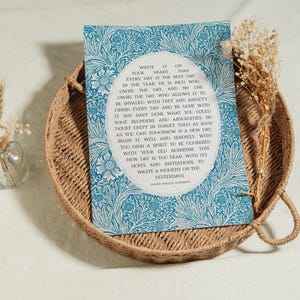 Ralph Waldo Emerson Poem Print | Boho Kitchen Wall Art for Poetry Lover | Write it On Your Heart | Blue Bathroom Decor | Print or Canvas