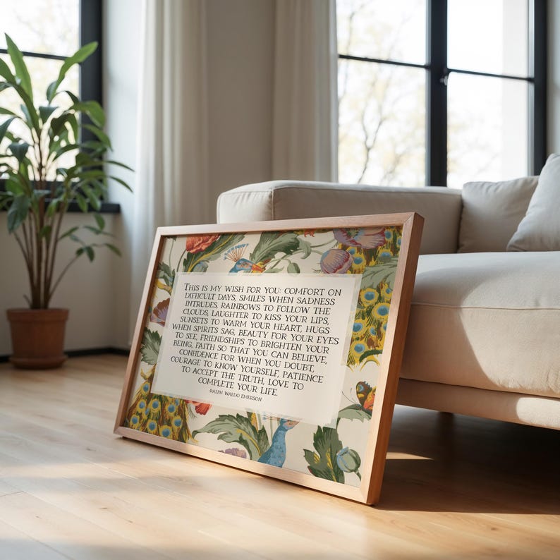 My Wish For You, Ralph Waldo Emerson | Poetry Wall Art for Children's Room, Nursery | Midcentury Style Decor with Peacocks | Print or Canvas
