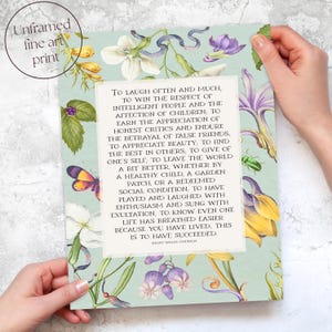 Ralph Waldo Emerson "Success" Poem Print: Vintage Floral Art | Framed Print or Canvas