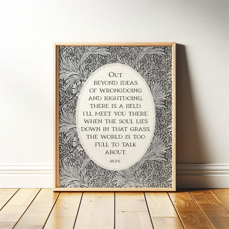 Rumi Quote | There is a Field, Mental Health Wall Art Poster | Healing Journey, Self Care Office Decor with Vintage Art, Digital Download