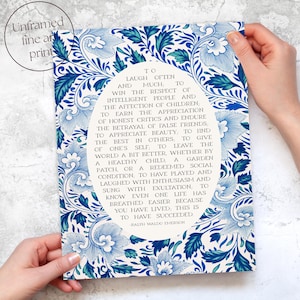 Success Quote, Ralph Waldo Emerson | Poetry Wall Art | Poem Print, Blue Floral Decor for Office or Classroom | Framed Print or Canvas