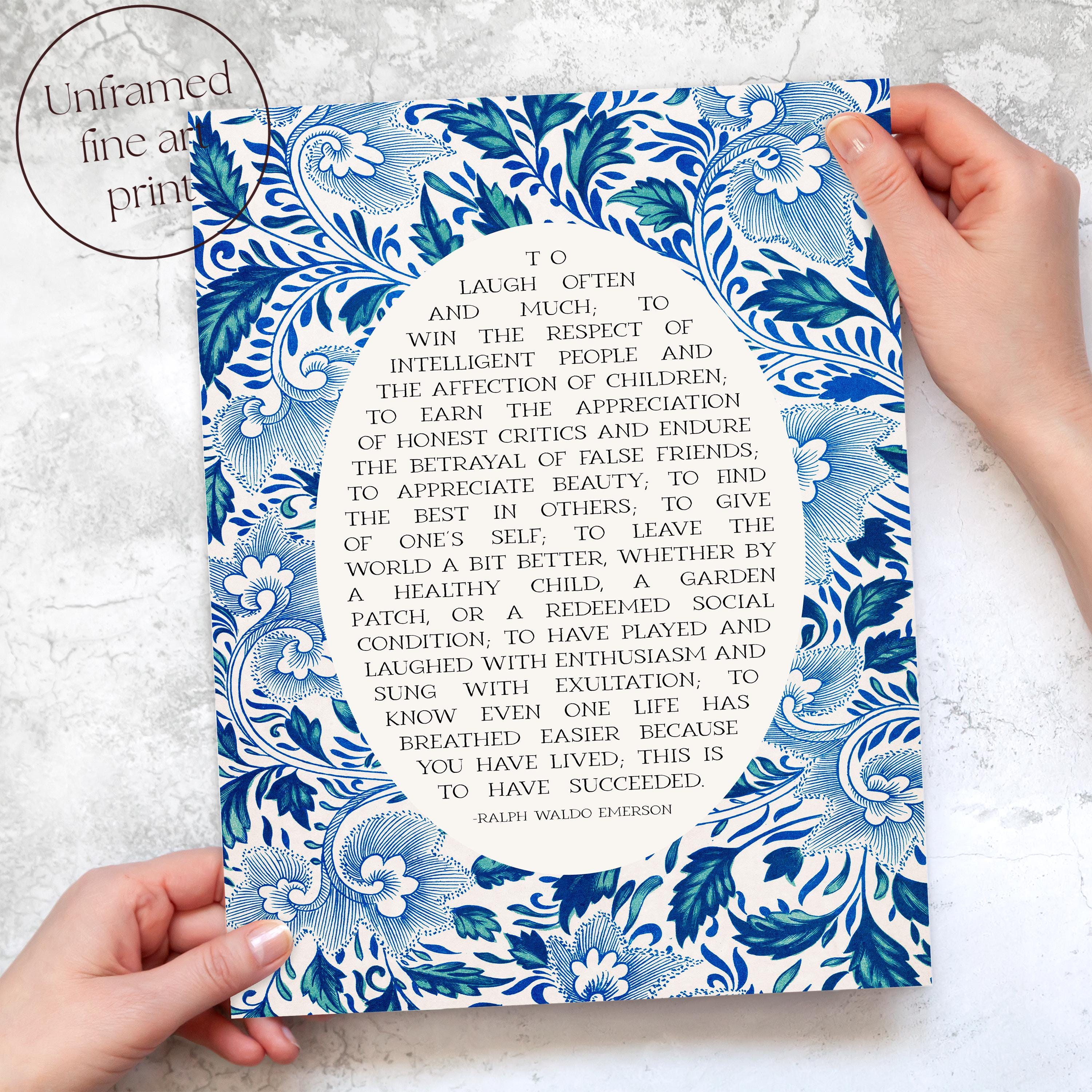 Success Quote, Ralph Waldo Emerson | Poetry Wall Art | Poem Print, Blue ...