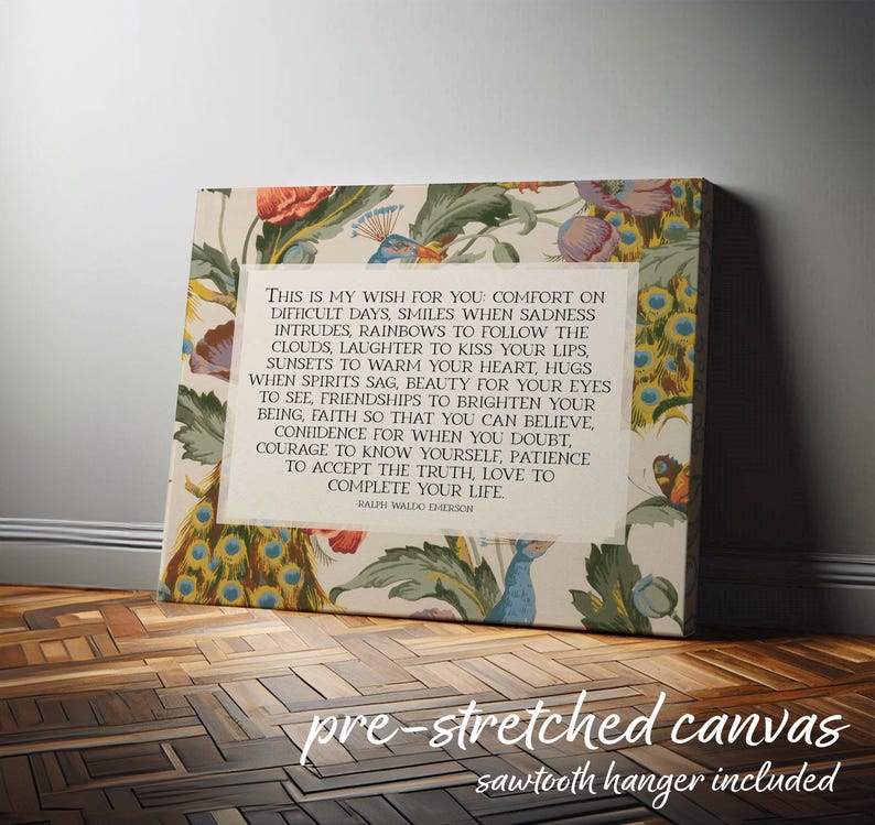 My Wish For You, Ralph Waldo Emerson | Poetry Wall Art for Children's Room, Nursery | Midcentury Style Decor with Peacocks | Print or Canvas